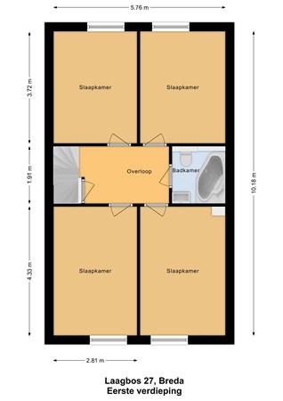 Plattegrond - Laagbos 27, 4824 BB Breda - Eerste verdieping - 2D.jpg